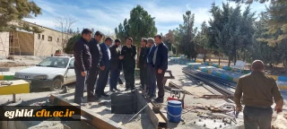 بازدید فرماندار شهرستان اقلید آقای مهندس منصوری و سرهنگ پاسدار خدایاری فرمانده ناحیه مقاومت سپاه اقلید از مراحل ساخت المان شهید گمنام در دانشگاه فرهنگیان شهید بهشتی اقلید